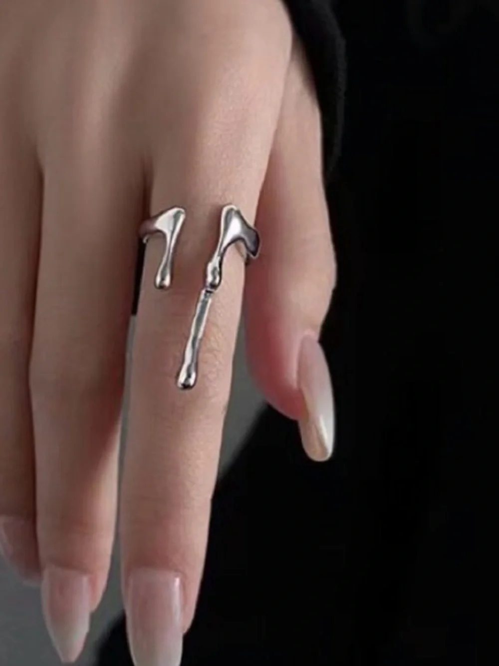 Silver irregular ring, abstract squiggly liquid ring